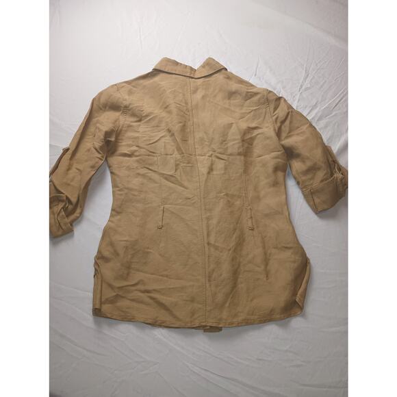 Voice 3/4th Rolled Sleeve Military Style Khaki Button Down Jacket, Linen Small. - Picture 5 of 5